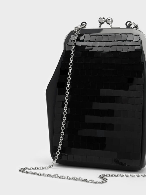 حقيبة صغيرة بسلسلة مميزة بالترتر, أسود, hi-res