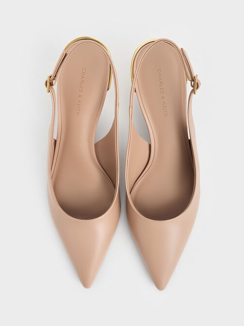 Metallic Kitten-Heel Slingback Pumps, Nude, hi-res