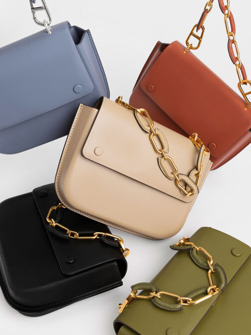 Amber Chain Handle Push-Lock Handbag, Sand, hi-res