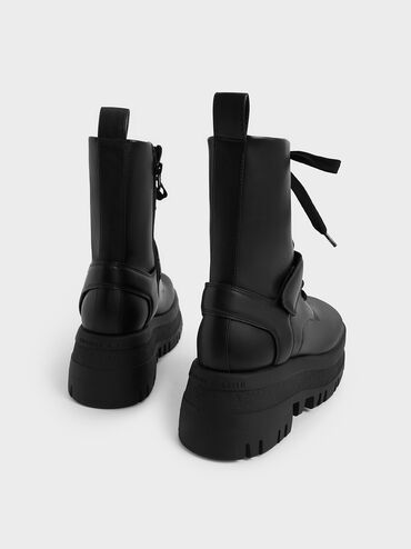 Rainier Belted Lace-Up Boots, Black, hi-res