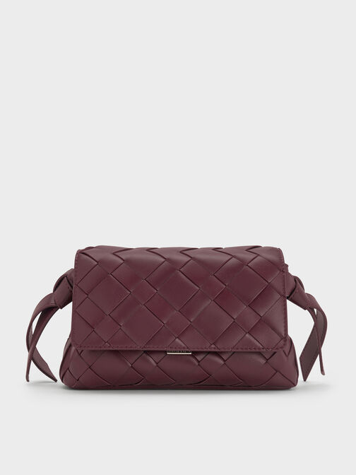 Ivette Woven Crossbody Bag, Wineberry Red, hi-res