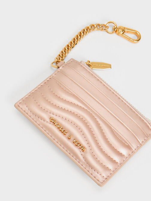 Aubrielle Stitch-Trim Zip Card Holder, Rose Gold, hi-res