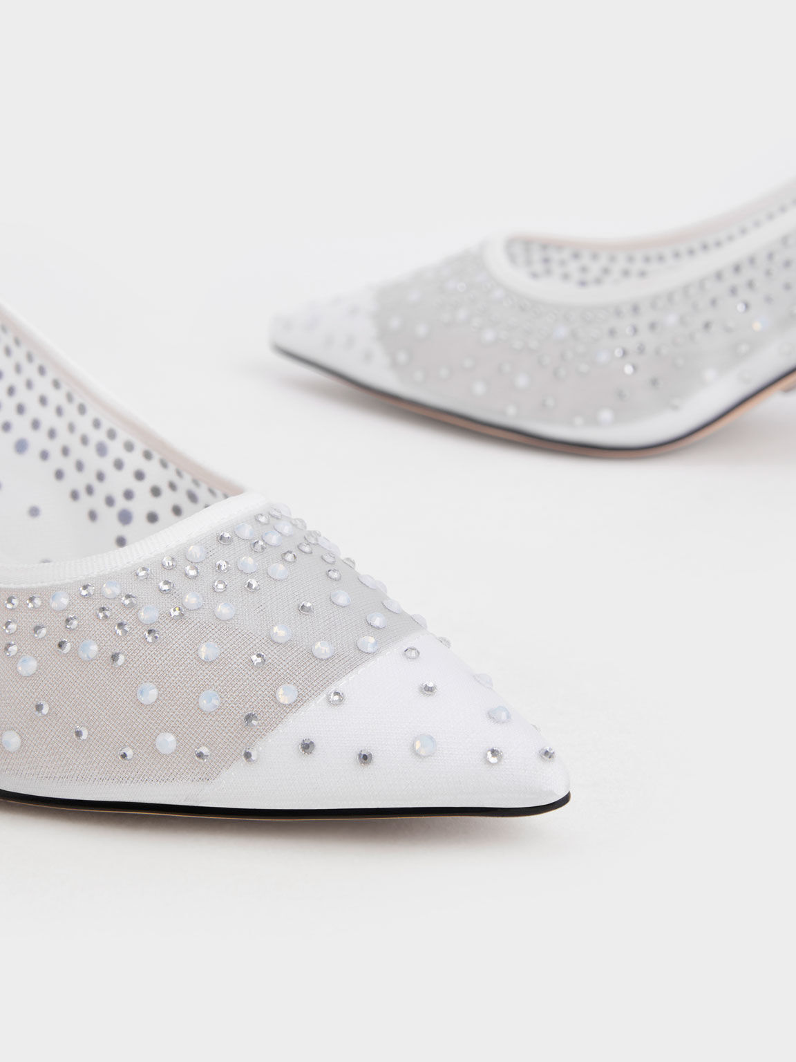 Blythe Mesh Embellished Sculptural Heel Pumps, White, hi-res