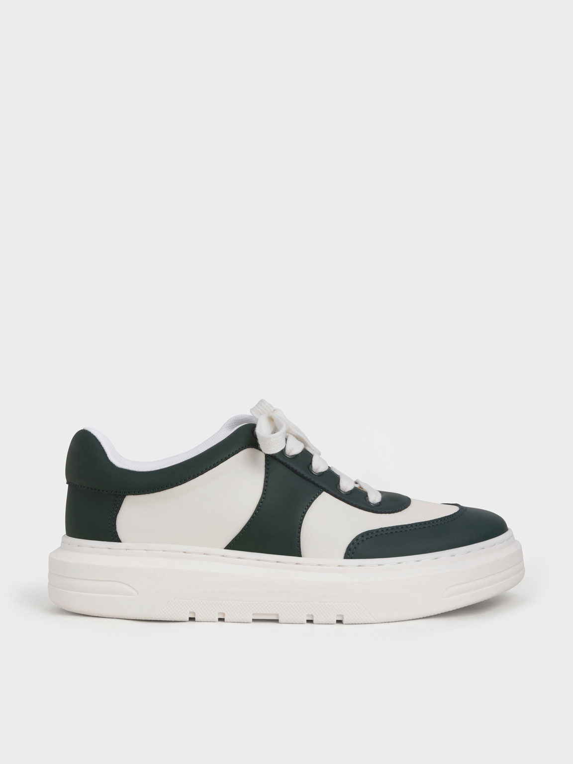 Two-Tone Low-Top Sneakers, Dark Green, hi-res
