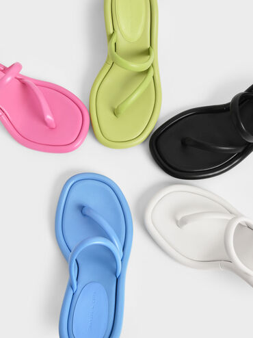 Tubular Heeled Thong Sandals, Green, hi-res