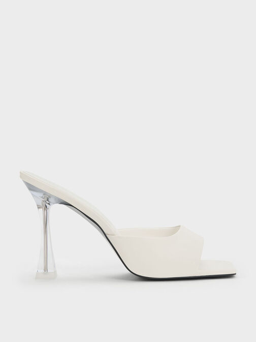 Clear Flared Heel Mules, Cream, hi-res