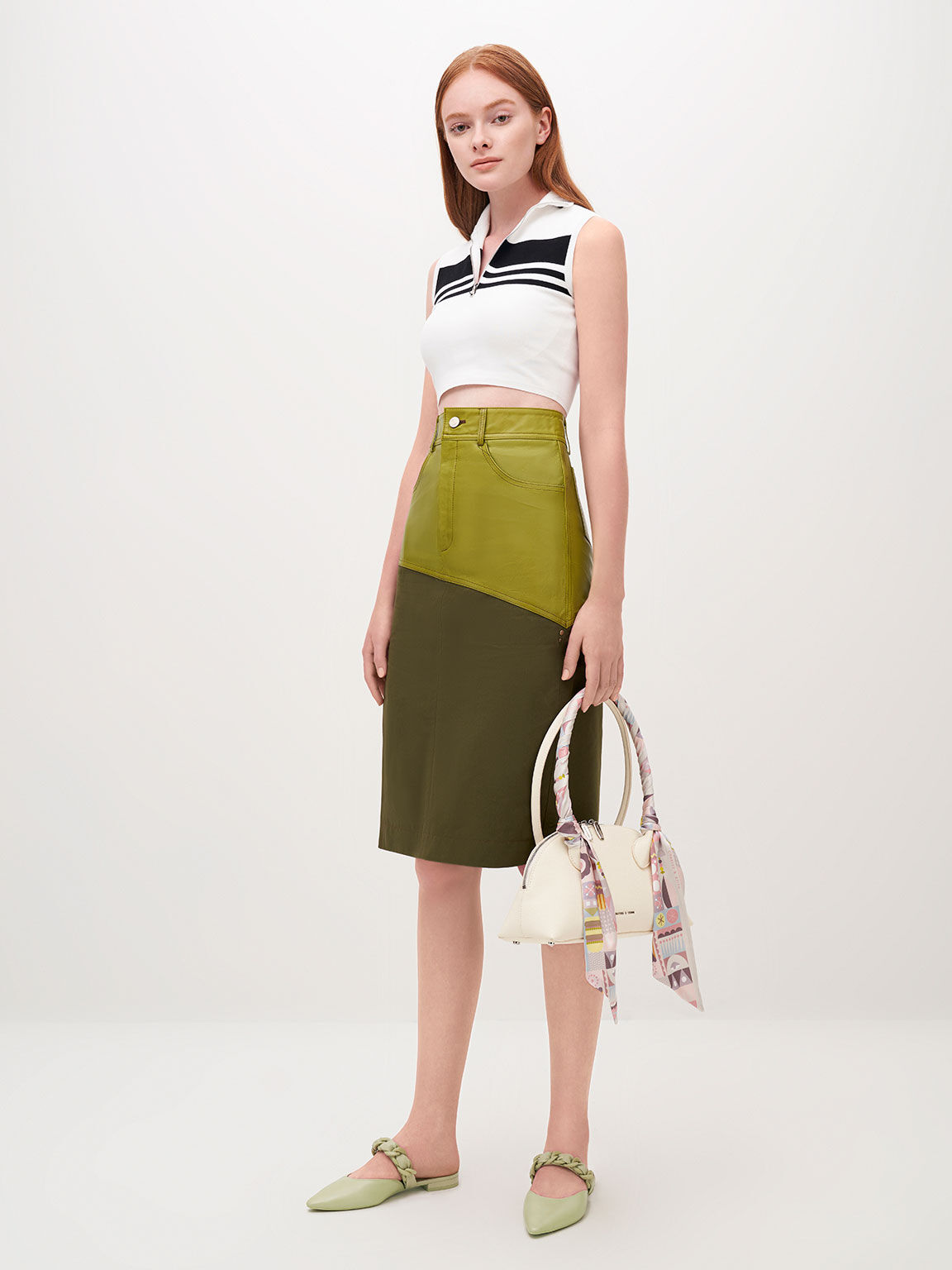 Braided Chain-Link Flat Mules, Sage Green, hi-res