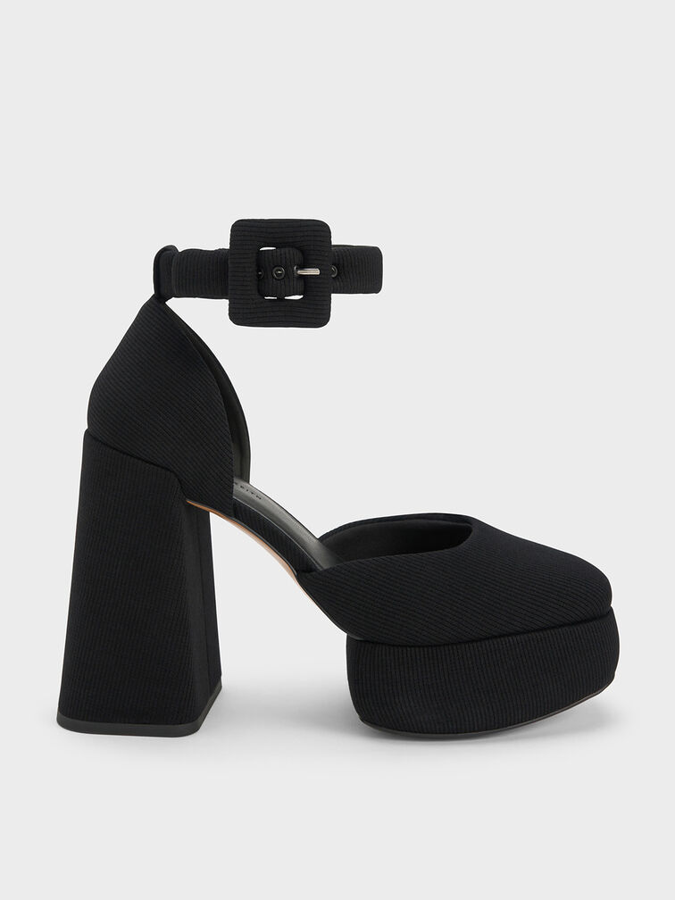 Sinead Woven Buckled D'Orsay Platform Pumps, Black, hi-res