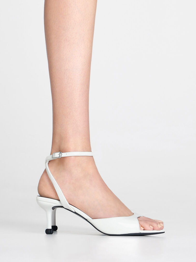Sculptural Heel Ankle-Strap Pumps, White, hi-res
