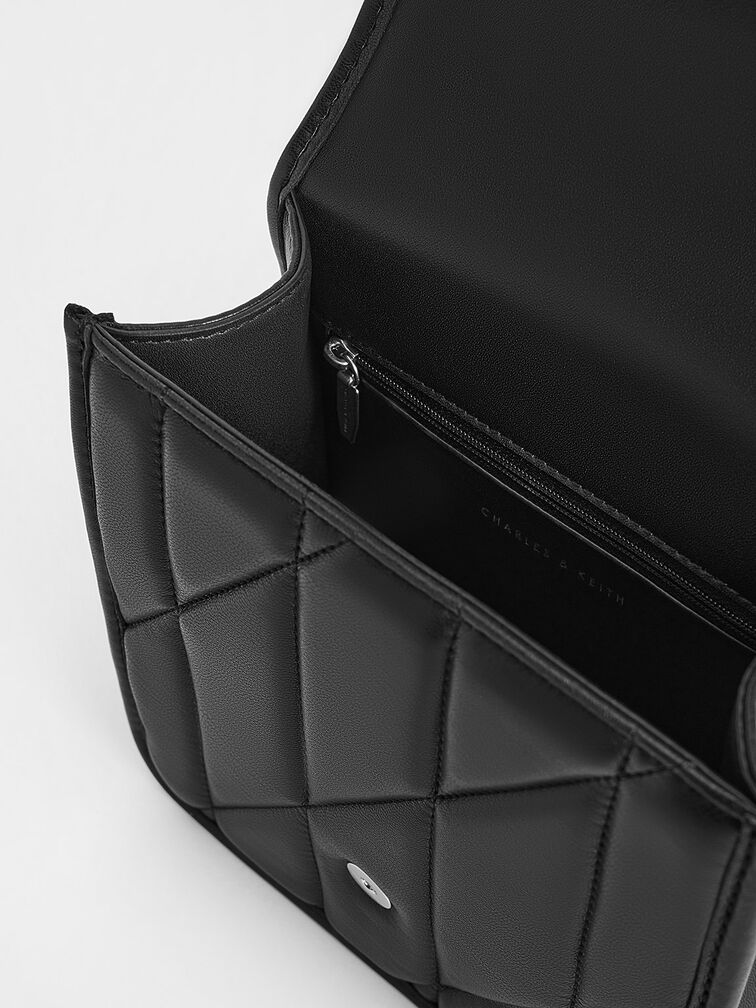 Lin Quilted Belted Backpack, Noir, hi-res