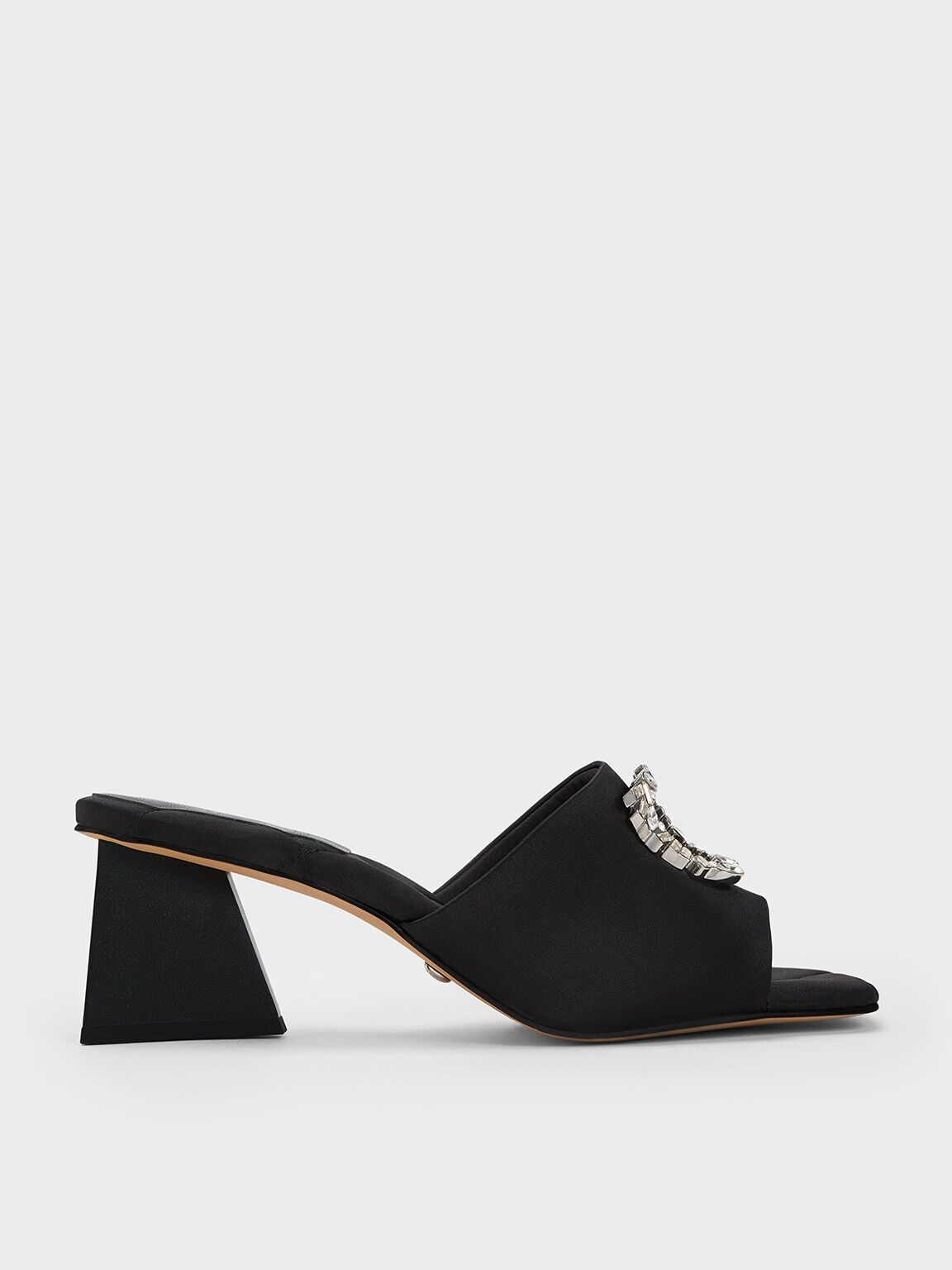 Gem-Embellished Recycled Polyester Mules, Black, hi-res