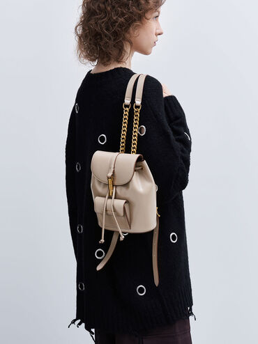 Cesia Metallic Accent Backpack, Taupe, hi-res
