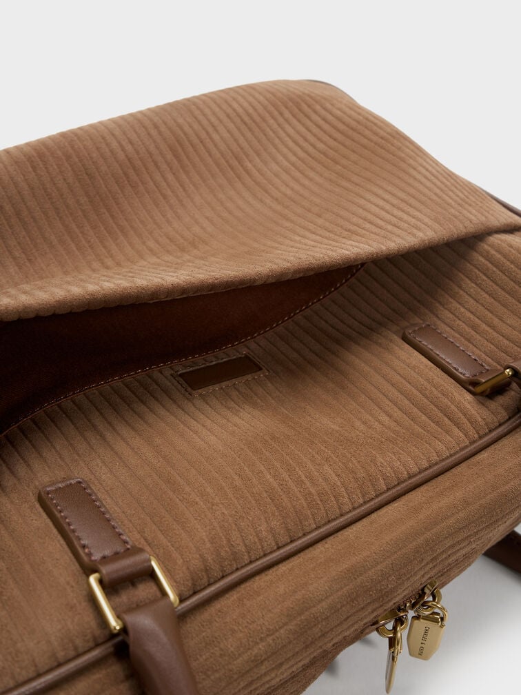 Large Sianna Corduroy Bowling Bag, Mocha Brown, hi-res