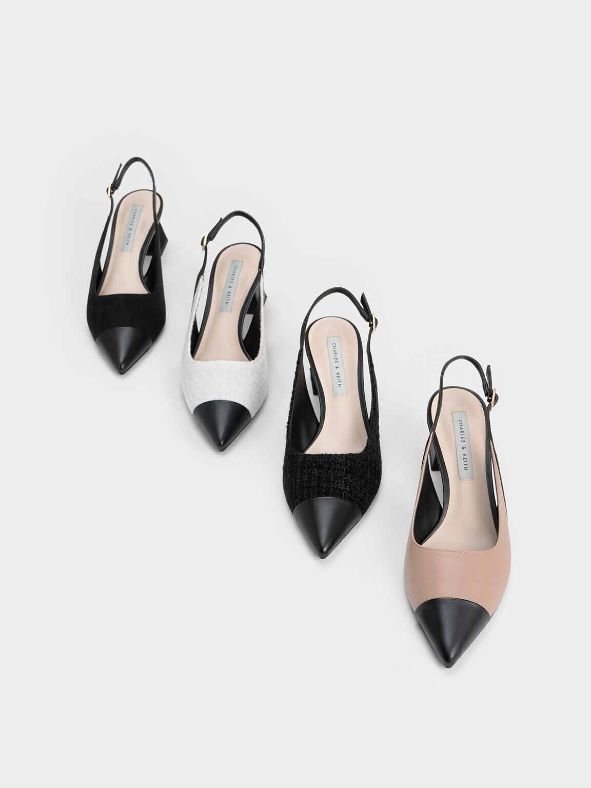 White Tweed Toe Cap Slingback Pumps CHARLES KEITH SA