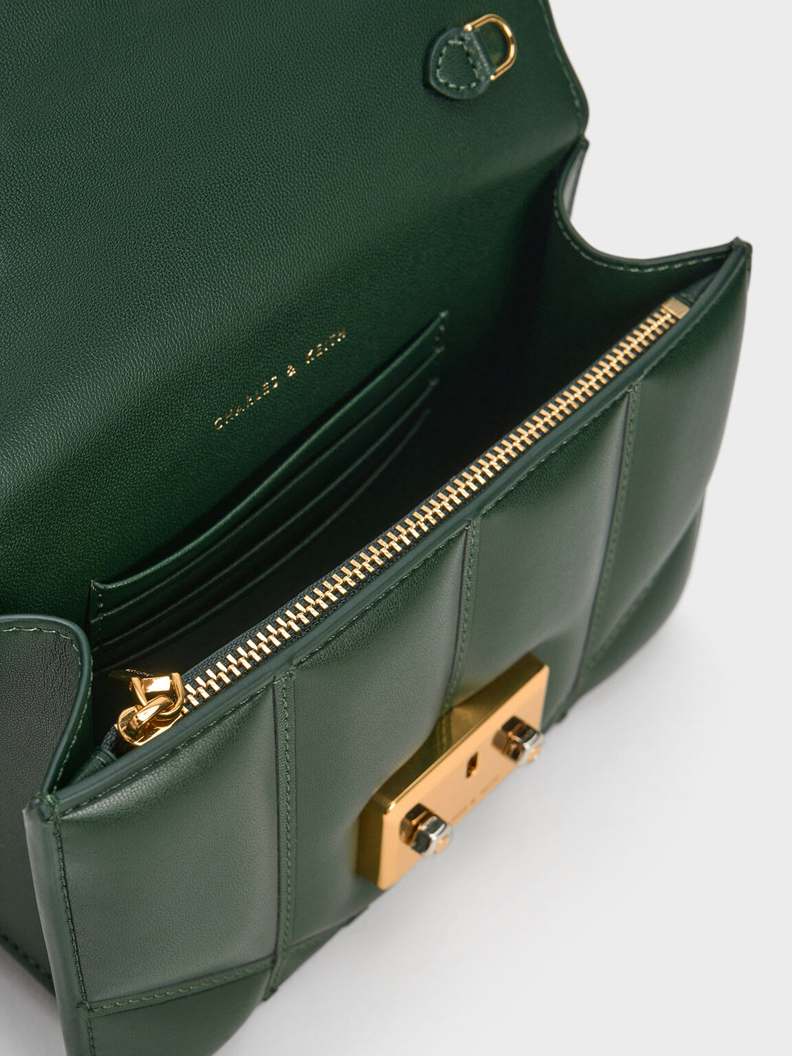 Eudora Chevron Boxy Bag, Dark Green, hi-res