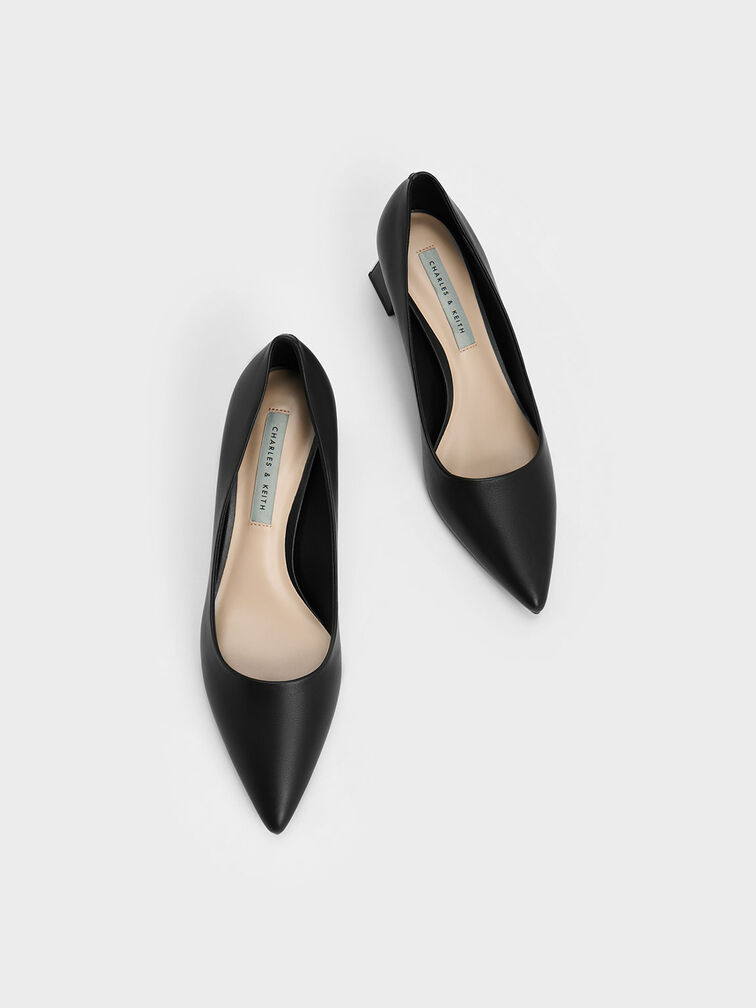 Trapeze Kitten Heel Pumps, Black, hi-res