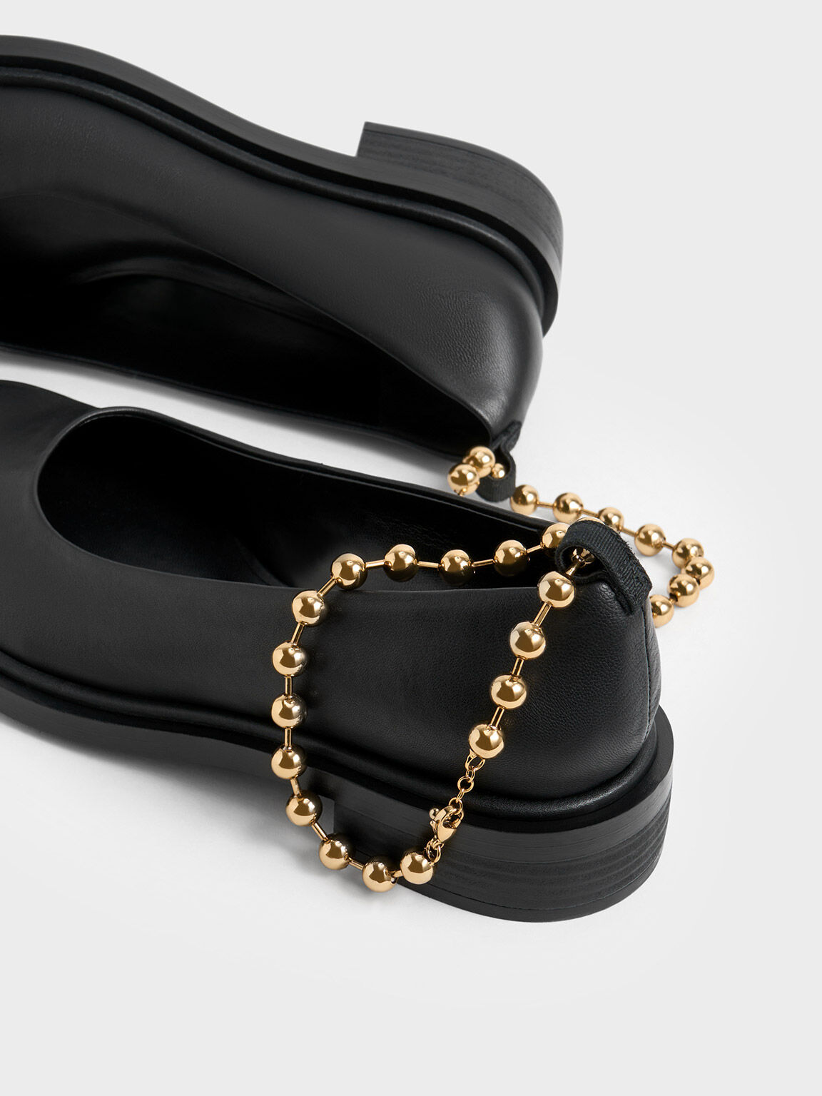 Beaded Ankle-Strap Leather Ballerinas, Black, hi-res