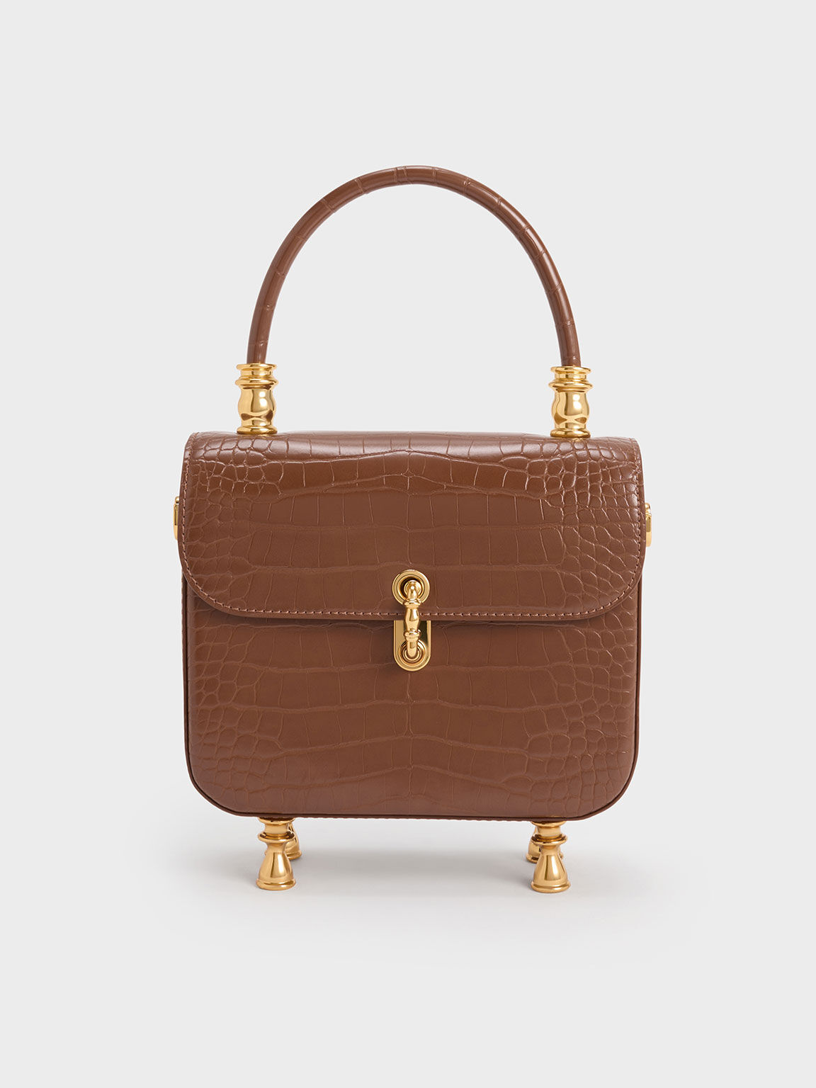 新作揃え Chocolate CHARLES - Bag Handle Top Croc-Embossed Meriah バッグ