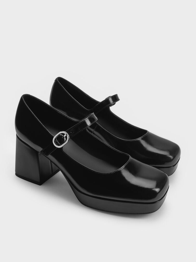 Platform Block-Heel Mary Jane Pumps, Black Boxed, hi-res