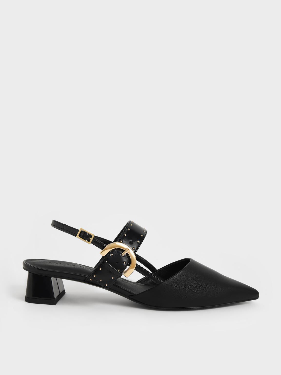 Black Studded Buckled Slingback Pumps CHARLES KEITH SA