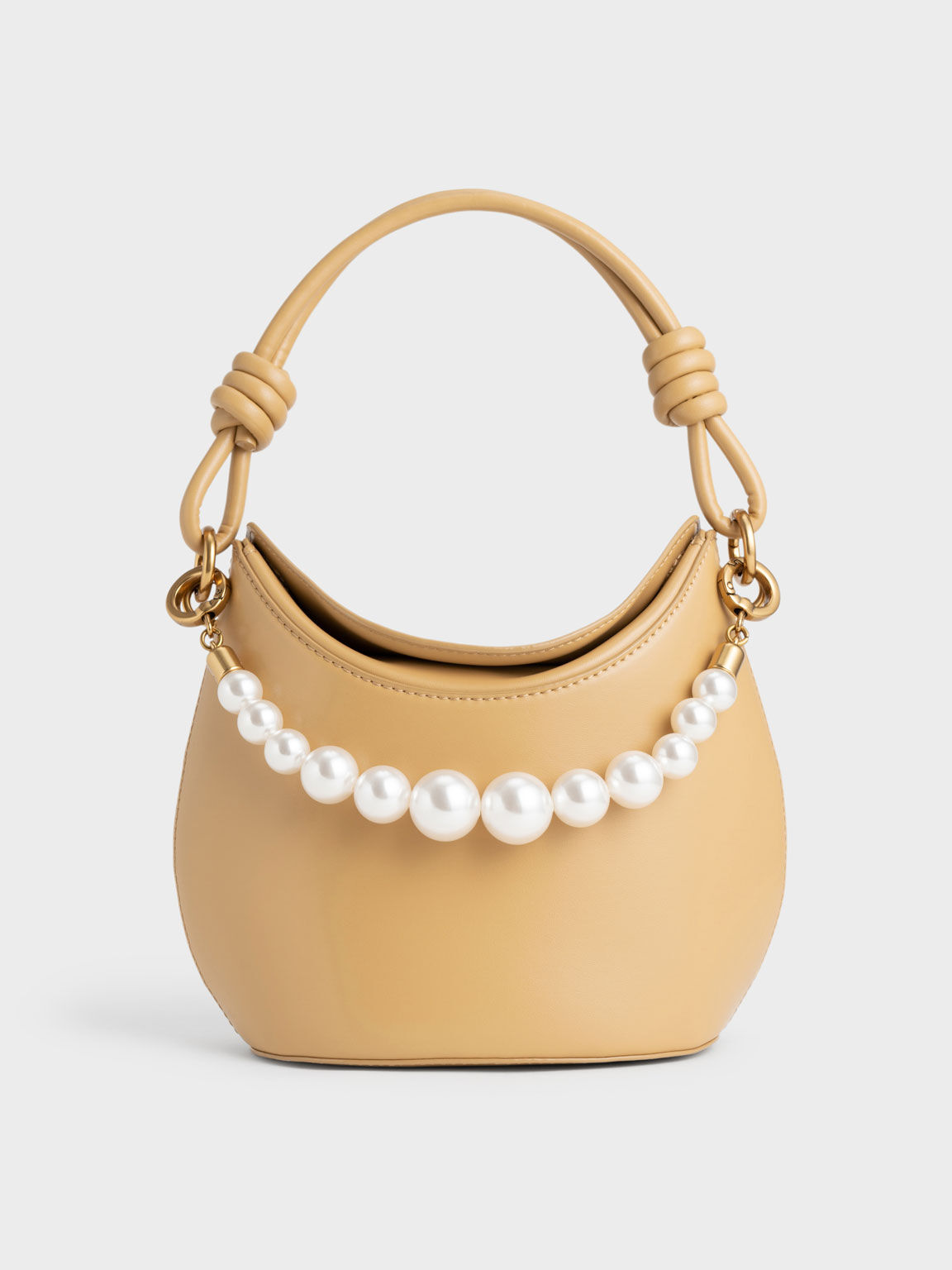 Bead-Embellished Knotted Handle Bag, Sand, hi-res