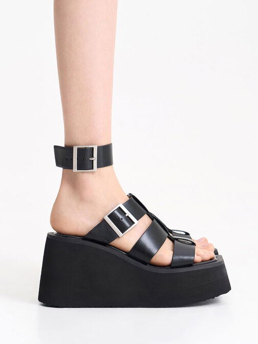 IIsa Flatform Gladiator Sandals, Black, hi-res