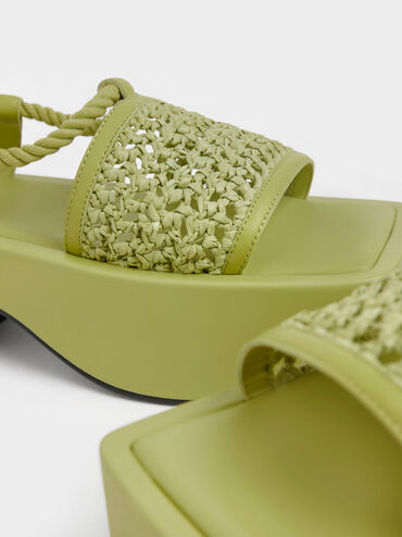 Micah Raffia & Leather Tie-Around Flatforms, Green, hi-res