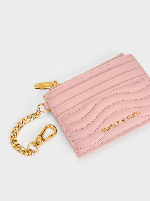 Aubrielle Stitch-Trim Zip Card Holder, Light Pink, hi-res