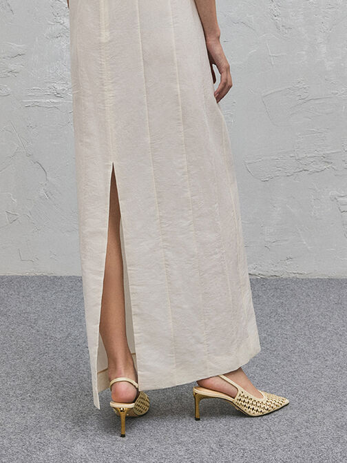Studded Cut-Out Kitten-Heel Slingback Pumps, Cream, hi-res