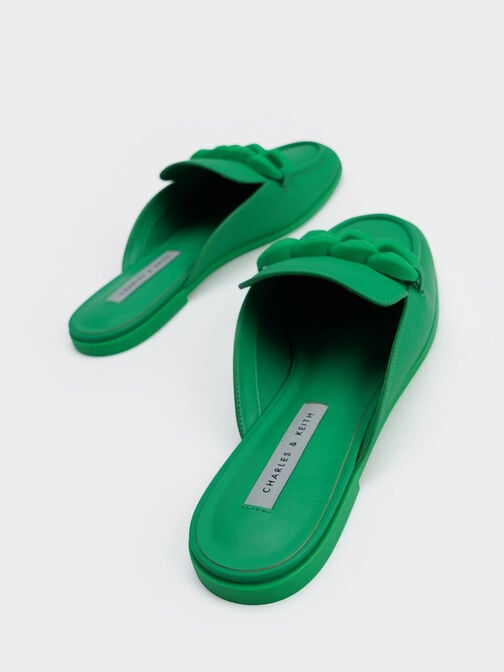 حذاء لوفر مسطح ومزين بسلسلة سميكة, لون أخضر, hi-res