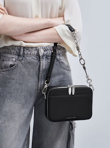 Lock & Key Chain Handle Bag, Noir, hi-res