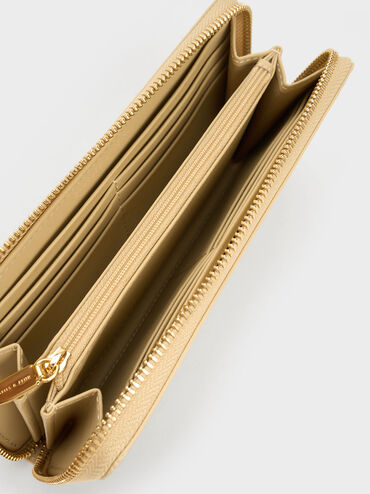 Croc-Embossed Zip-Around Long Wallet, Beige, hi-res