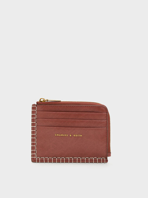 Circe Stitch-Trim Zip Around Card Holder, Mocha, hi-res