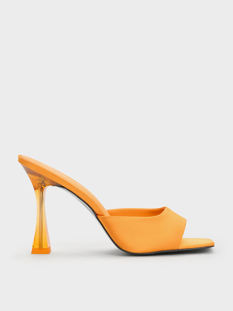 Clear Flared Heel Mules, Orange, hi-res