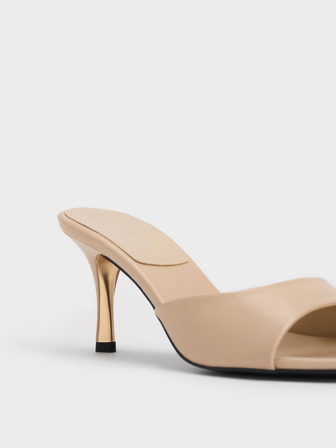 Round-Toe Sculptural Heel Mules, Beige, hi-res