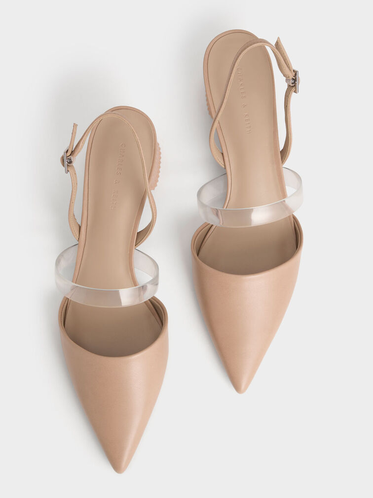 Clear Strap Slingback Pumps, Nude, hi-res