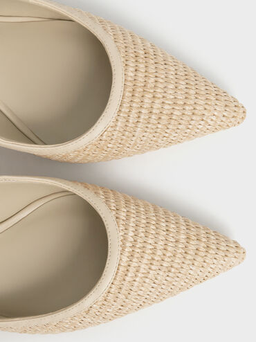 Raffia Pointed-Toe Slingback Pumps, Taupe, hi-res