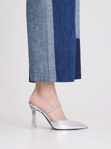 Gem Strap Metallic Mules, Silver, hi-res