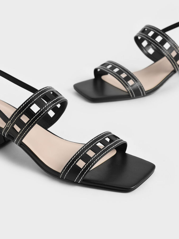 Cut-Out Heeled Slingback Sandals, Black, hi-res