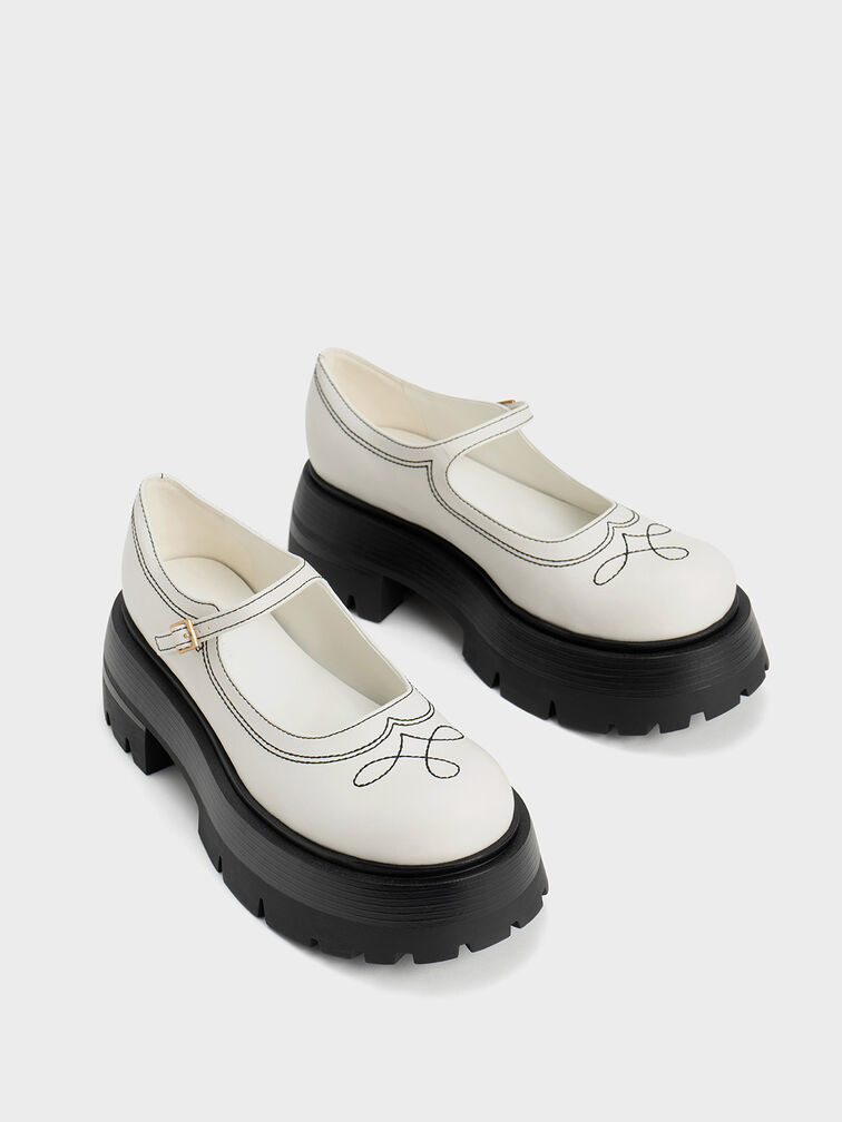 حذاء ماري جين لينوكس مدروز, أبيض, hi-res