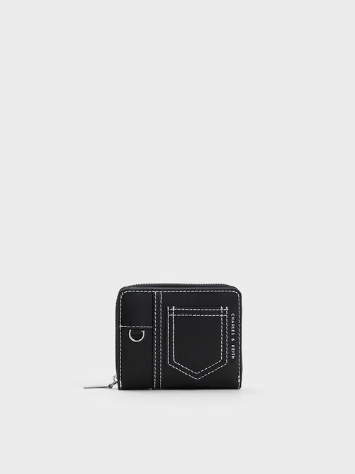 Anthea Contrast-Trim Zip Around Wallet, Black, hi-res