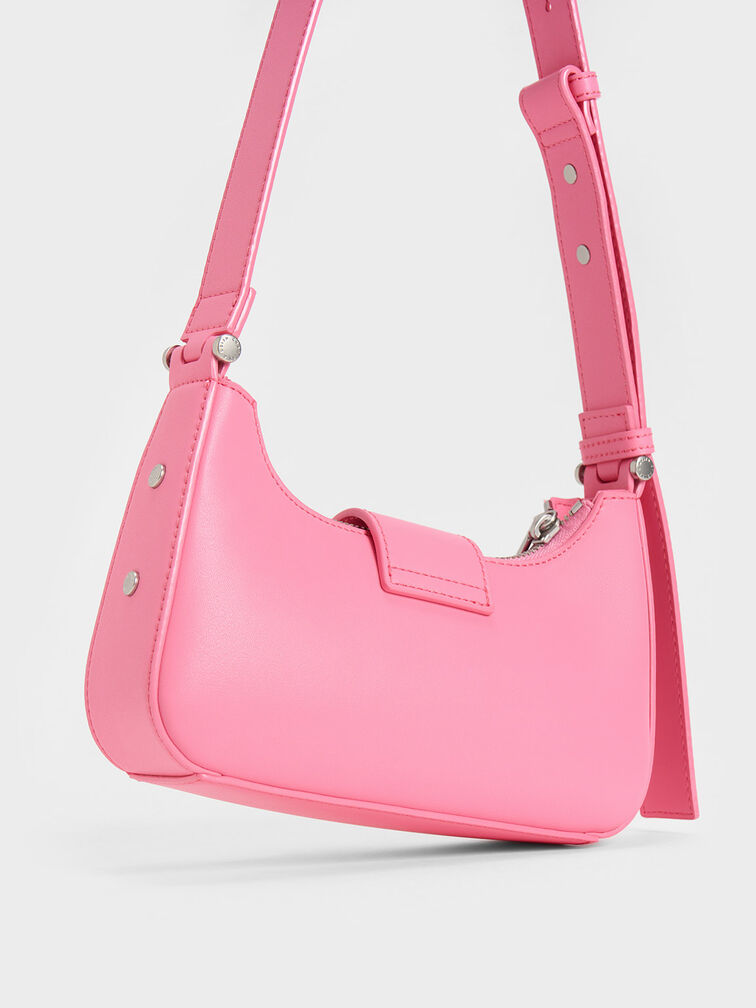 Metallic Accent Belted Bag, Pink, hi-res