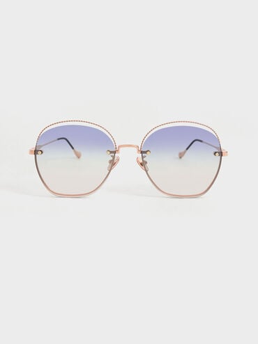 Multi-Tinted Cut-Out Butterfly Sunglasses, Rose Gold, hi-res