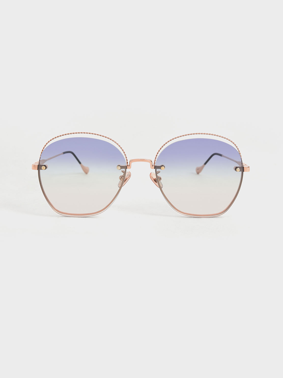 Multi-Tinted Cut-Out Butterfly Sunglasses, Rose Gold, hi-res