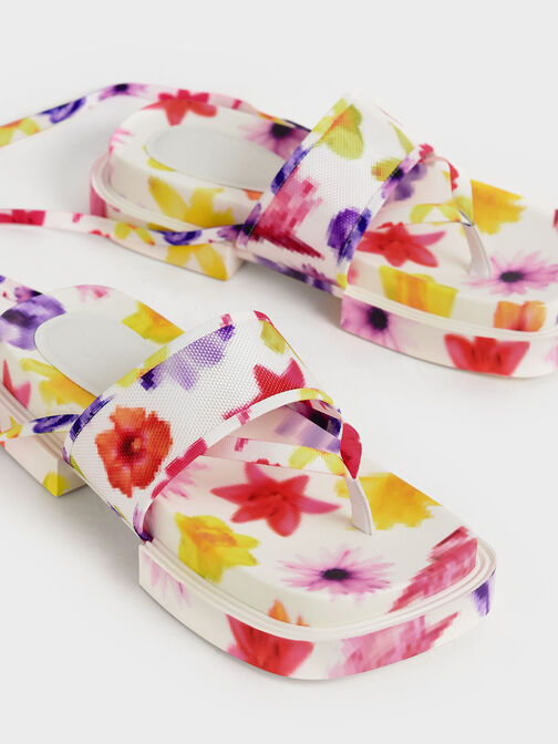 Alex Recycled Polyester Printed Tie-Around Thong Sandals, Multi, hi-res