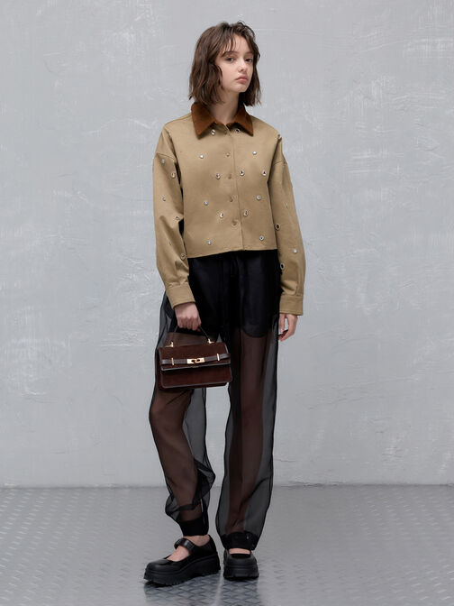 Arlet Recycled Suede Belted Top Handle Bag, Espresso Brown, hi-res