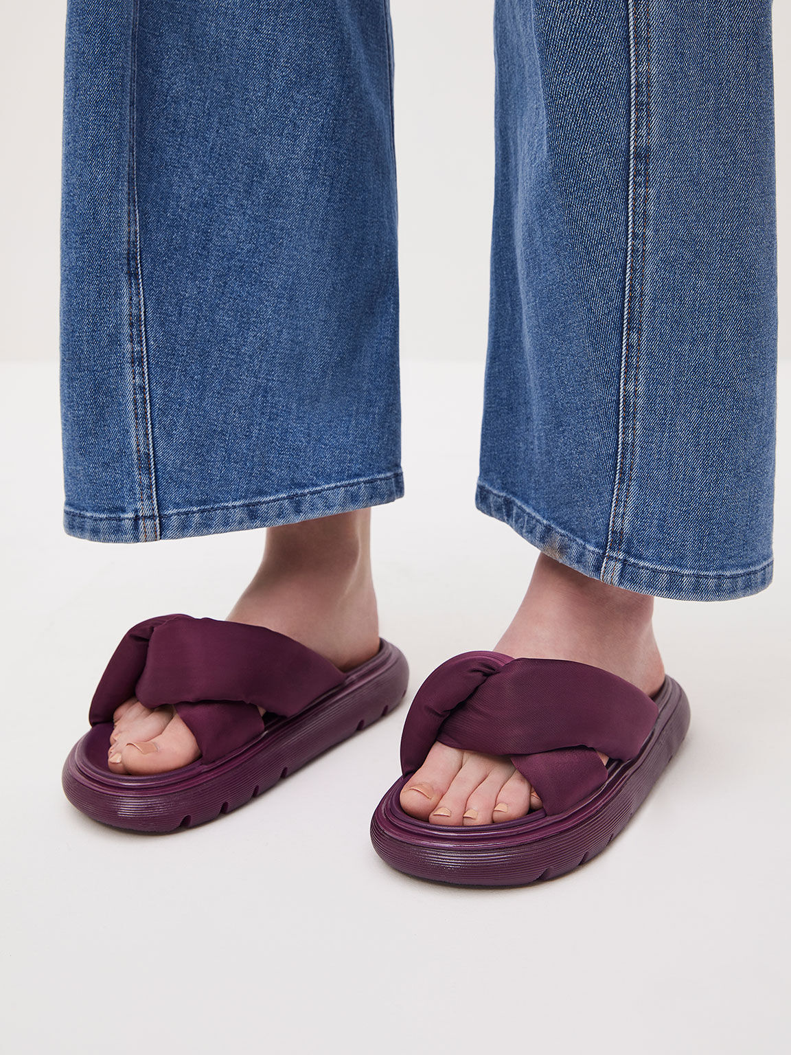 Odessa Nylon Round-Toe Slide Sandals, Purple, hi-res