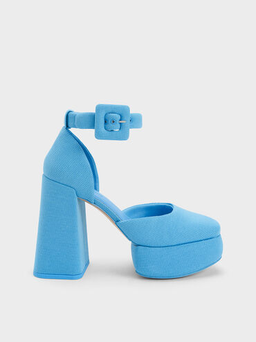حذاء بامب دورساي منسوج بكعب سميك, أزرق, hi-res