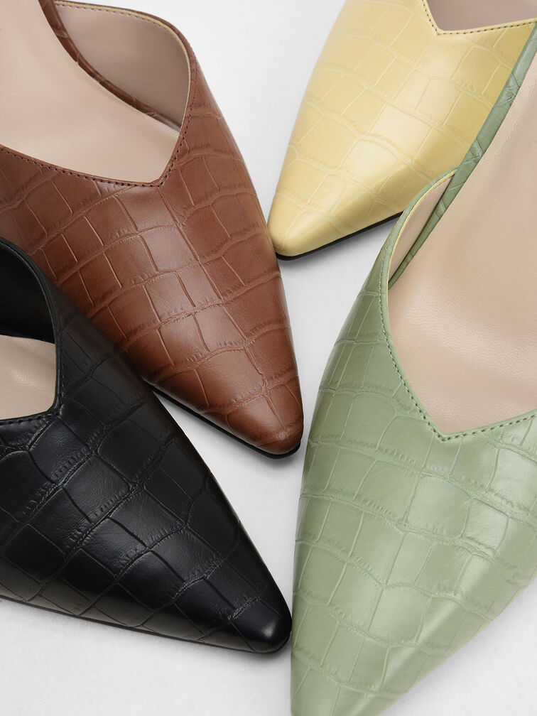 حذاء ميول بكعب رفيع ميتاليك وتصميم مزيّن بنمط جلد التمساح, طباعة الحيوان أسود, hi-res