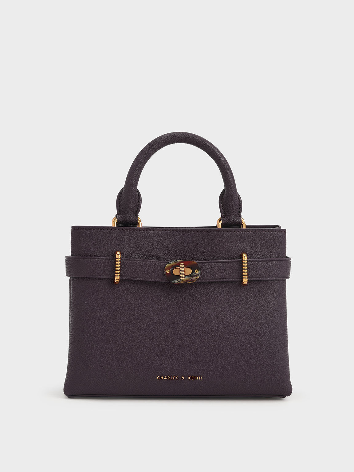 Dark Oak Double Handle Turn Lock Structured Bag CHARLES KEITH SA